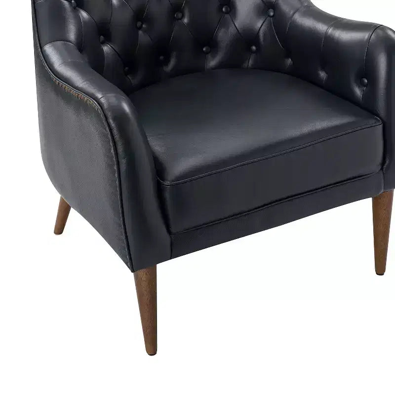Poltrona a botte per soggiorno Justo 28.5 Wide Tufted in vera pelle con gambe in legno massello| ART OF LIVING DESIGNS
