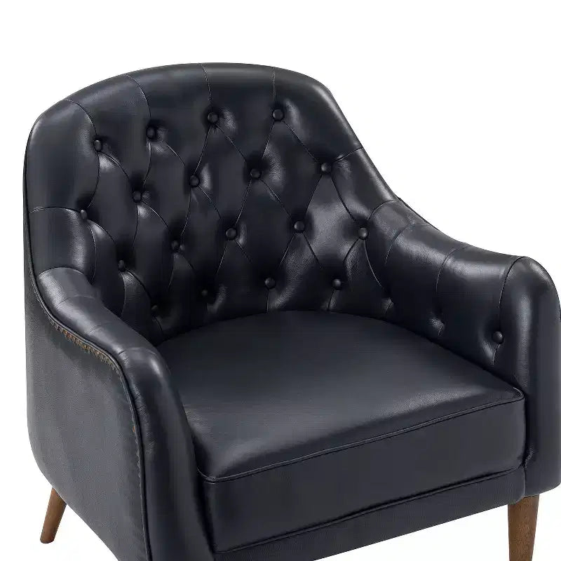 Poltrona a botte per soggiorno Justo 28.5 Wide Tufted in vera pelle con gambe in legno massello| ART OF LIVING DESIGNS