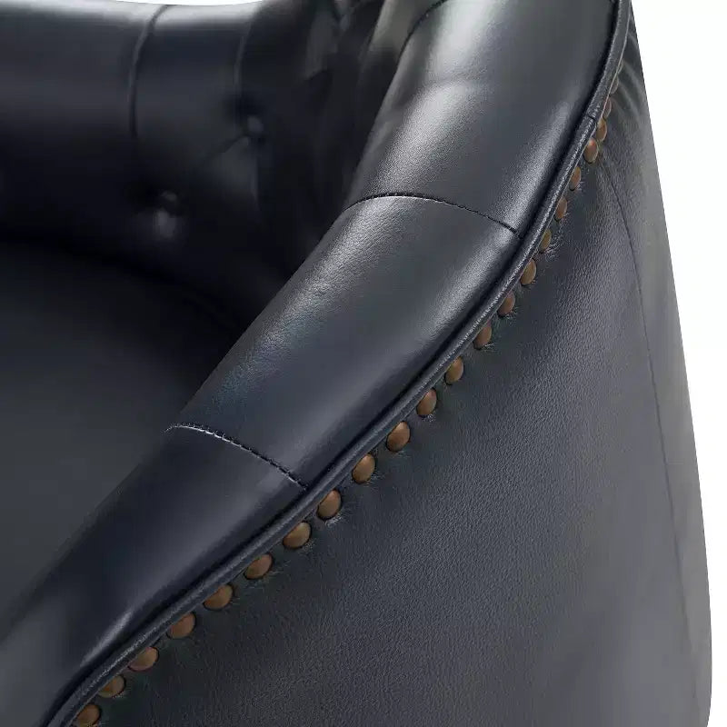 Poltrona a botte per soggiorno Justo 28.5 Wide Tufted in vera pelle con gambe in legno massello| ART OF LIVING DESIGNS