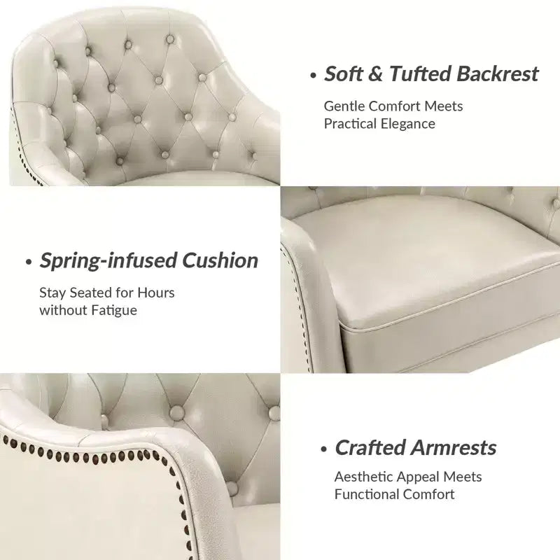 Poltrona a botte per soggiorno Justo 28.5 Wide Tufted in vera pelle con gambe in legno massello| ART OF LIVING DESIGNS