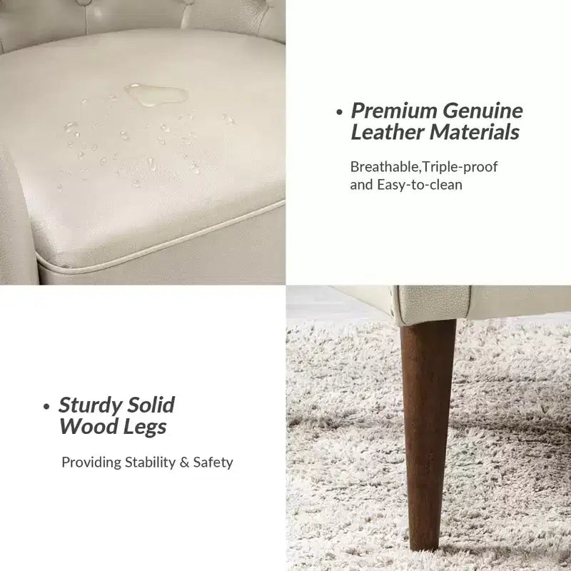 Poltrona a botte per soggiorno Justo 28.5 Wide Tufted in vera pelle con gambe in legno massello| ART OF LIVING DESIGNS