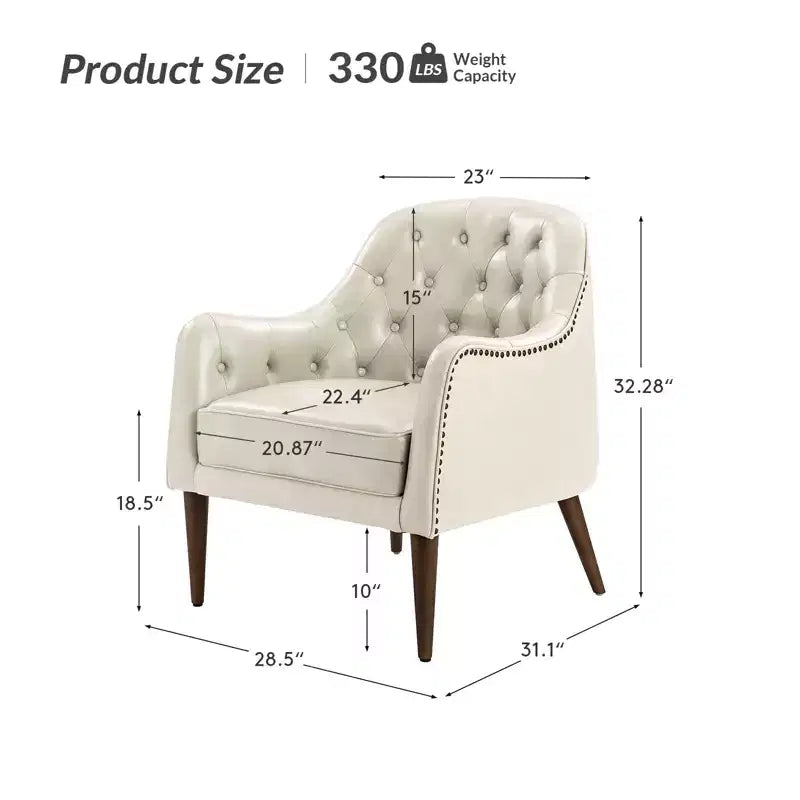 Poltrona a botte per soggiorno Justo 28.5 Wide Tufted in vera pelle con gambe in legno massello| ART OF LIVING DESIGNS