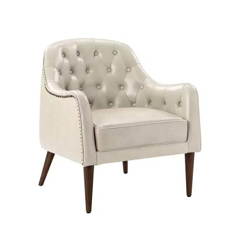 Poltrona a botte per soggiorno Justo 28.5 Wide Tufted in vera pelle con gambe in legno massello| ART OF LIVING DESIGNS