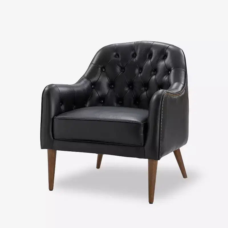 Poltrona a botte per soggiorno Justo 28.5 Wide Tufted in vera pelle con gambe in legno massello| ART OF LIVING DESIGNS