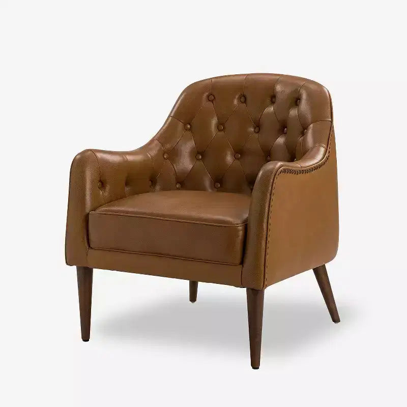Poltrona a botte per soggiorno Justo 28.5 Wide Tufted in vera pelle con gambe in legno massello| ART OF LIVING DESIGNS