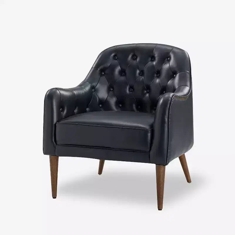 Poltrona a botte per soggiorno Justo 28.5 Wide Tufted in vera pelle con gambe in legno massello| ART OF LIVING DESIGNS