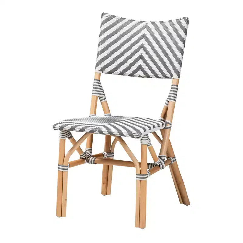 Sedia da bistrot moderna in vimini grigio e bianco francese e rattan naturale